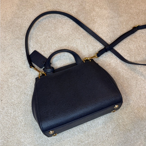 Tumi Navy Blue Pebbled Leather Mini Top Handle Crossbody Bag - Picture 10 of 10